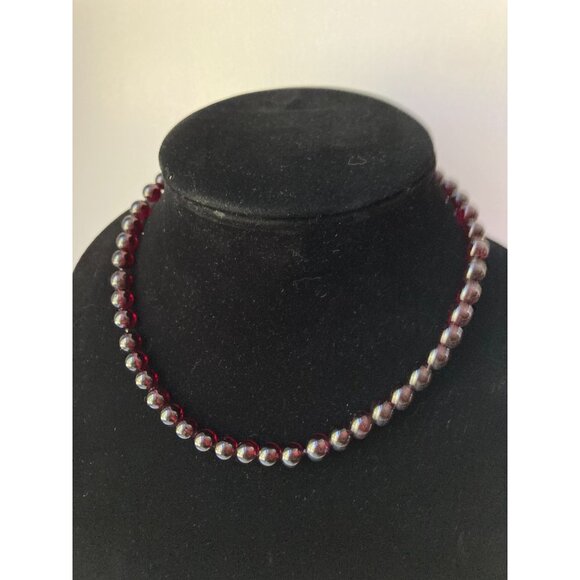 Vintage Purplish/Red Garnet/Amethyst? -  8mm 16" Choker Individually Knotted. - Picture 6 of 11